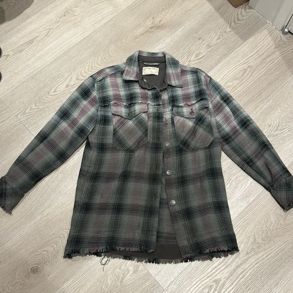 Free People Anneli Plaid Shirt Jacket in Spanish Olive - Picture 3 of 6